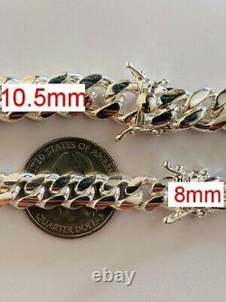 Real Miami Cuban Link Bracelet Solid 925 Sterling Silver Box Fermoir Italie 4-10mm
