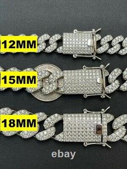 Real Miami Cuban Link Chaîne Iced Diamond Out Solide 925 Collier Argent Sterling