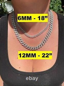 Real Miami Cuban Link Chaîne Iced Moissanite Solide 925 Collier Argent Sterling