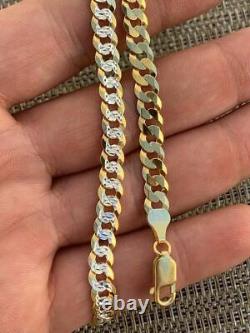 Real Solid 925 Argent Sterling & 14k Or Diamond Cut Flat Miami Bracelet Cubain