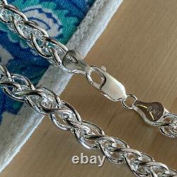 Real Solid 925 Sterling Silver Wheat Spiga Rope Chaîne Collier Fabriqué En Italie