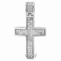 Rond Diamant Croix Pendentif Mini Jésus. 925 Argent Sterling Pave Charm 01.33 Ct