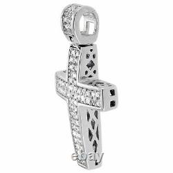 Rond Diamant Croix Pendentif Mini Jésus. 925 Argent Sterling Pave Charm 01.33 Ct