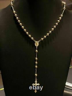 Rosary Perles Collier 24 14k Or Sur Solide 925 Argent Sterling Unisexe Italie