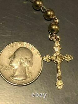 Rosary Perles Collier 24 14k Or Sur Solide 925 Argent Sterling Unisexe Italie