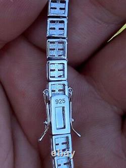 Solid 925 Argent Sterling Baguette Chaîne De Tennis Cite Collier Diamant 5mm Hiphop