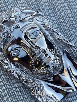 Solide 925 Sterling Silver Jesus Piece Italy Handmade Necklace Fully Iced Diamond