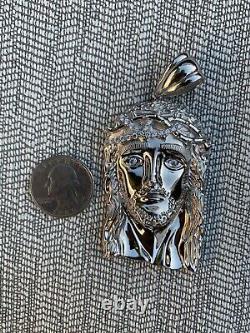 Solide 925 Sterling Silver Jesus Piece Italy Handmade Necklace Fully Iced Diamond