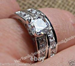 Sterling Silver 14k White Gold Princess Cut Diamond Engagement Ring Wedding Set