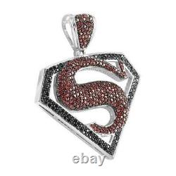 Sterling Silver 925 Fully Iced Out Black & Ruby Superman Logo Diamond Pendentif