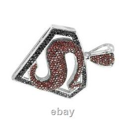 Sterling Silver 925 Fully Iced Out Black & Ruby Superman Logo Diamond Pendentif