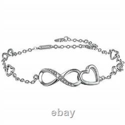 Sterling Silver Réglable Infinity Love Heart Anklets Bracelet Cadeaux De Noël