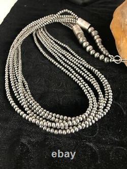 Superbe Navajo Pearls Sterling Silver Necklace 6 Strand Pendentif 30 8525
