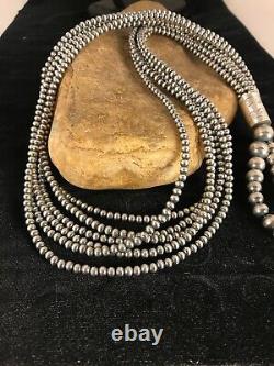 Superbe Navajo Pearls Sterling Silver Necklace 6 Strand Pendentif 30 8525