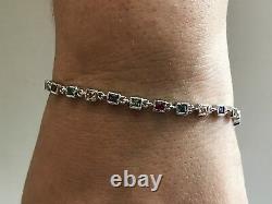 Tennis Bracelet Avec Gems Multi Couleur / 925 Silver Sterling / 7'' Plus 1'' Ext