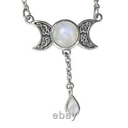 Triple Moon Goddess Moonstone Drop Sterling Silver Celtic Wiccan Collier 18
