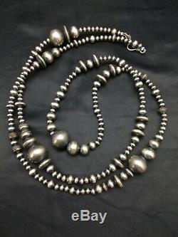 Vente Cadeau 36po Long Navajo Collier De Perles En Argent Sterling Amérindien 3099