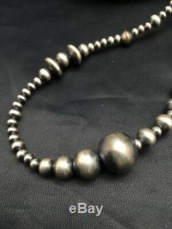 Vente Cadeau 36po Long Navajo Collier De Perles En Argent Sterling Amérindien 3099
