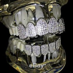 Véritable Argent 925 Grillz Cz Micro Pave Iced Bling Pre-made Grills Set