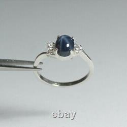 Véritable Blue Star Sapphire Ring Sterling Silver 925 / Sapphire Accent / Coupe Ovale