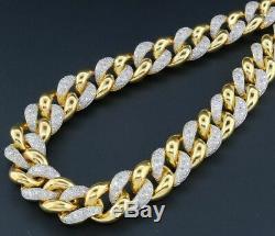 Vrai Diamant Miami Cuban Chain Hommes En Argent Sterling 11mm Collier Lien 8 Ct